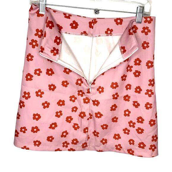 NWT Cider Mini Skirt Medium Pink Red Flowers A Line Zipper Retro Mod Fun - Picture 4 of 6